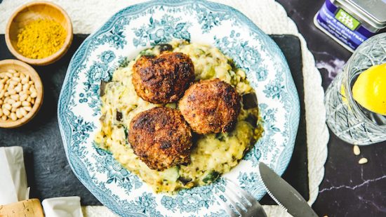 Aubergine-courgette stamppot